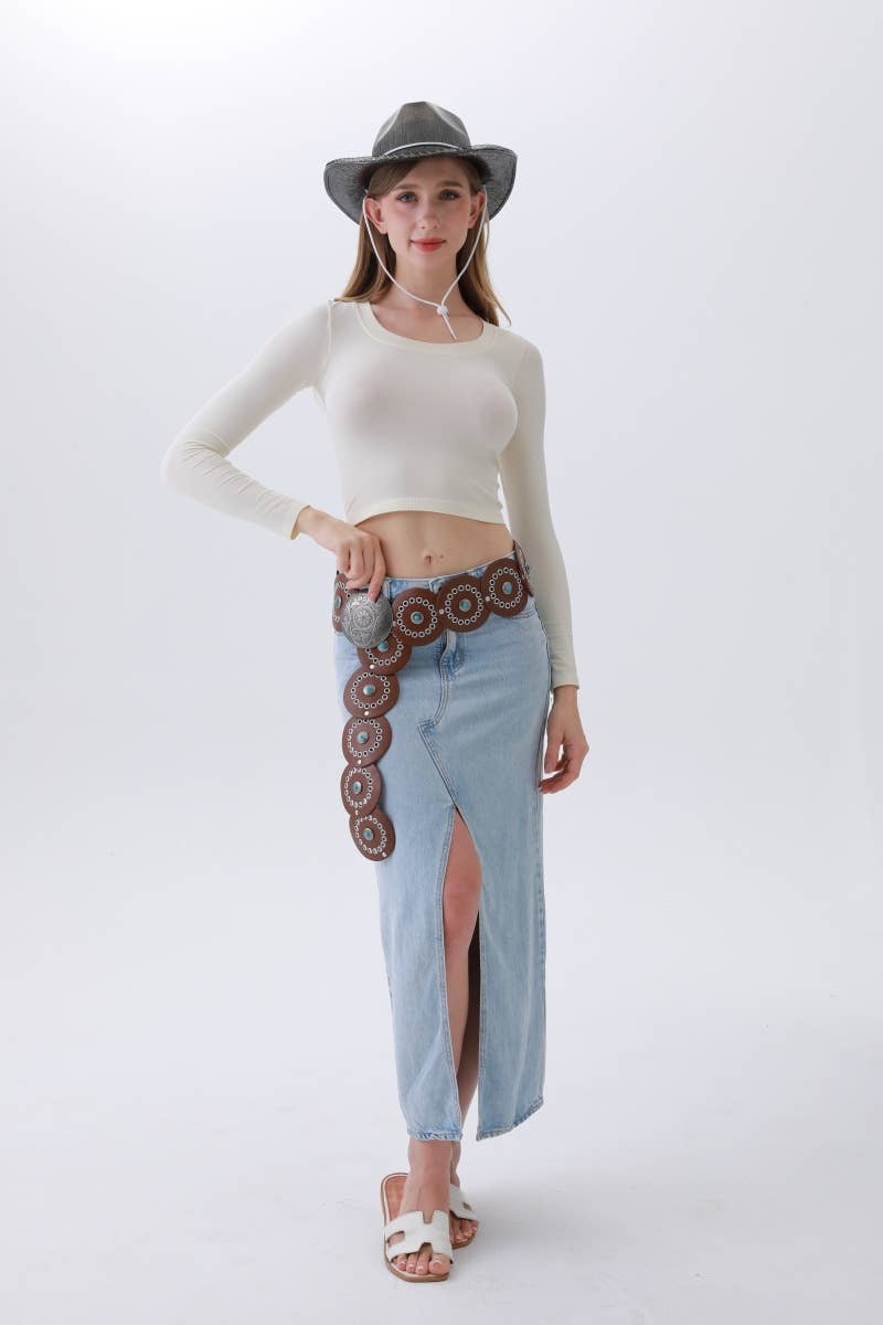 Western Turquoise - Disc Belt – Desert Stone Accent: Camel - ivyandlavyboutique Leto Accessories