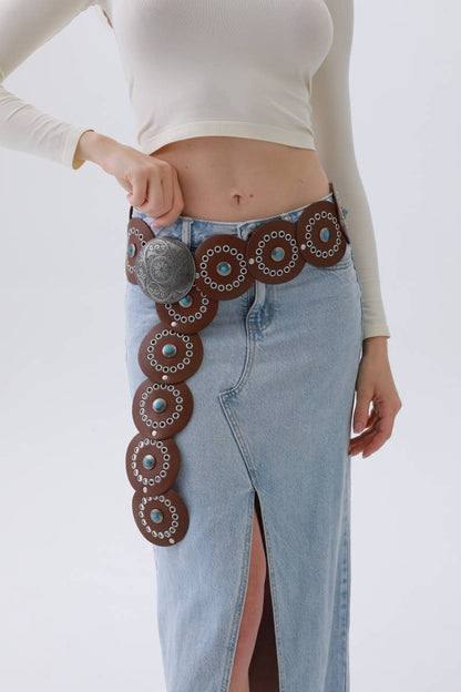 Western Turquoise - Disc Belt – Desert Stone Accent: Camel - ivyandlavyboutique Leto Accessories
