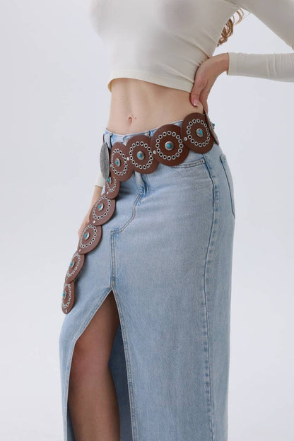 Western Turquoise - Disc Belt – Desert Stone Accent: Camel - ivyandlavyboutique Leto Accessories