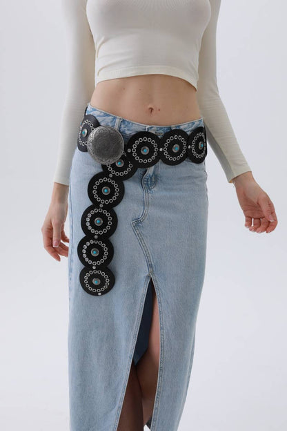 Western Turquoise - Disc Belt – Desert Stone Accent: Camel - ivyandlavyboutique Leto Accessories