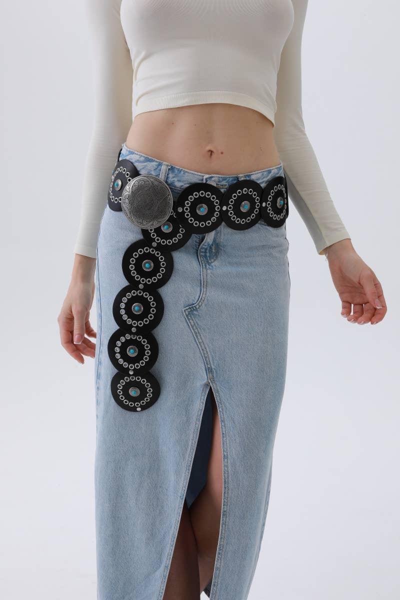 Western Turquoise - Disc Belt – Desert Stone Accent: Camel - ivyandlavyboutique Leto Accessories