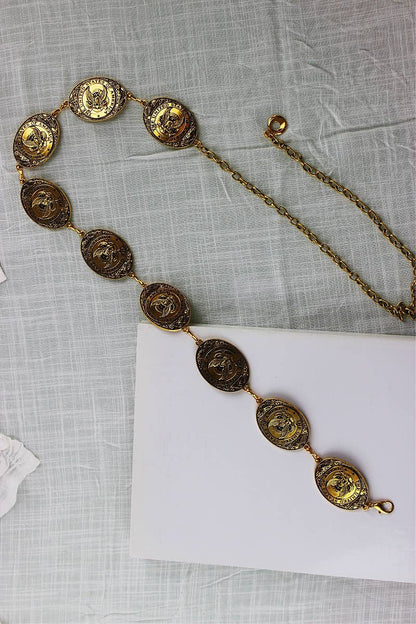 Western USA Eagle Chain Belt – Patriotic Oval Buckle: Antique Gold - ivyandlavyboutique Leto Accessories