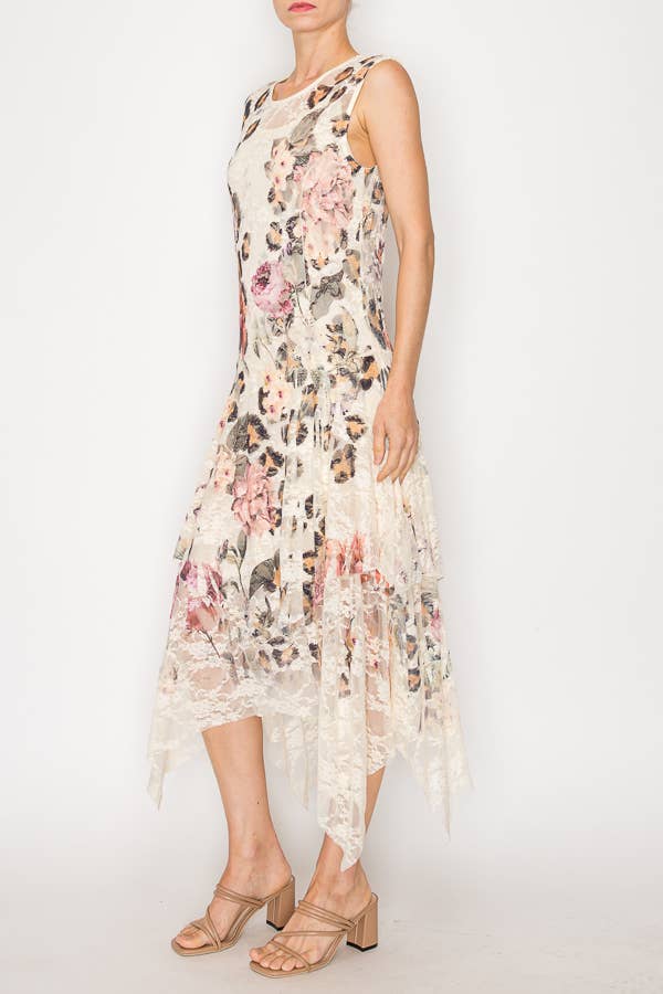 Whimsical Sleeveless Lace Midi Dress With Unattached Slip - ivyandlavyboutique Origami Apparel ~ Lace and Crochet inspired