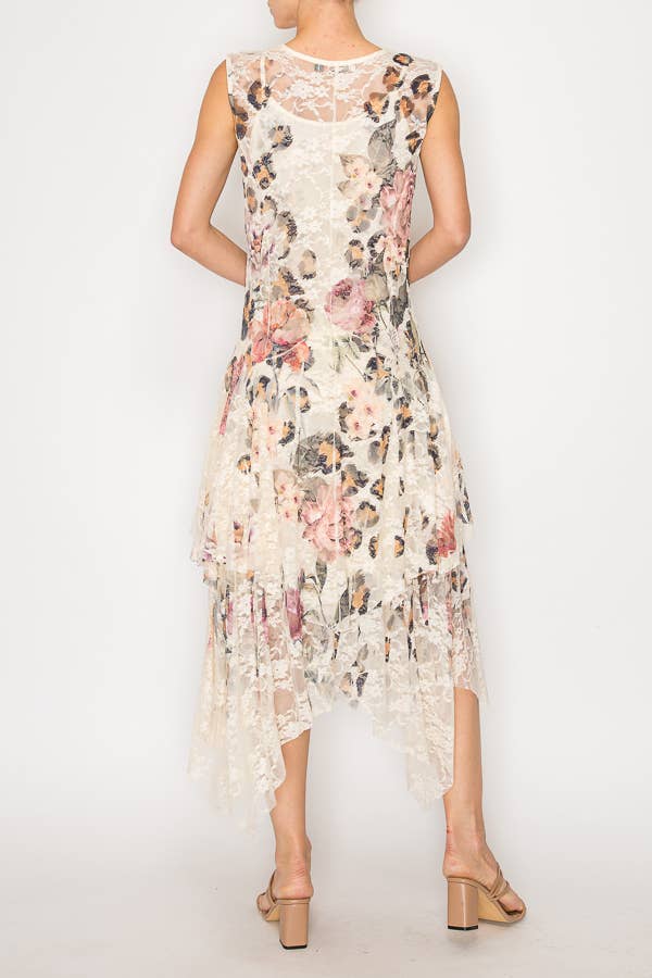 Whimsical Sleeveless Lace Midi Dress With Unattached Slip - ivyandlavyboutique Origami Apparel ~ Lace and Crochet inspired