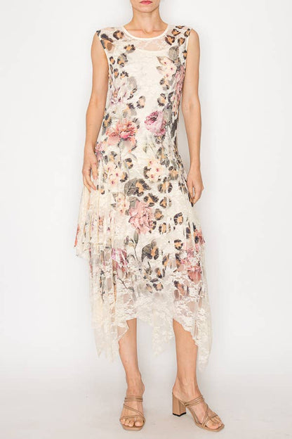 Whimsical Sleeveless Lace Midi Dress With Unattached Slip - ivyandlavyboutique Origami Apparel ~ Lace and Crochet inspired