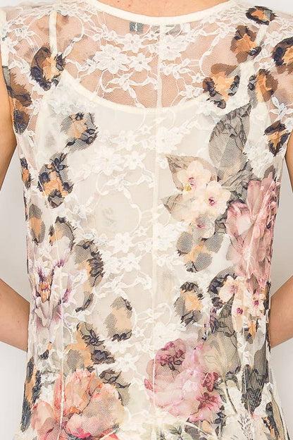 Whimsical Sleeveless Lace Midi Dress With Unattached Slip - ivyandlavyboutique Origami Apparel ~ Lace and Crochet inspired