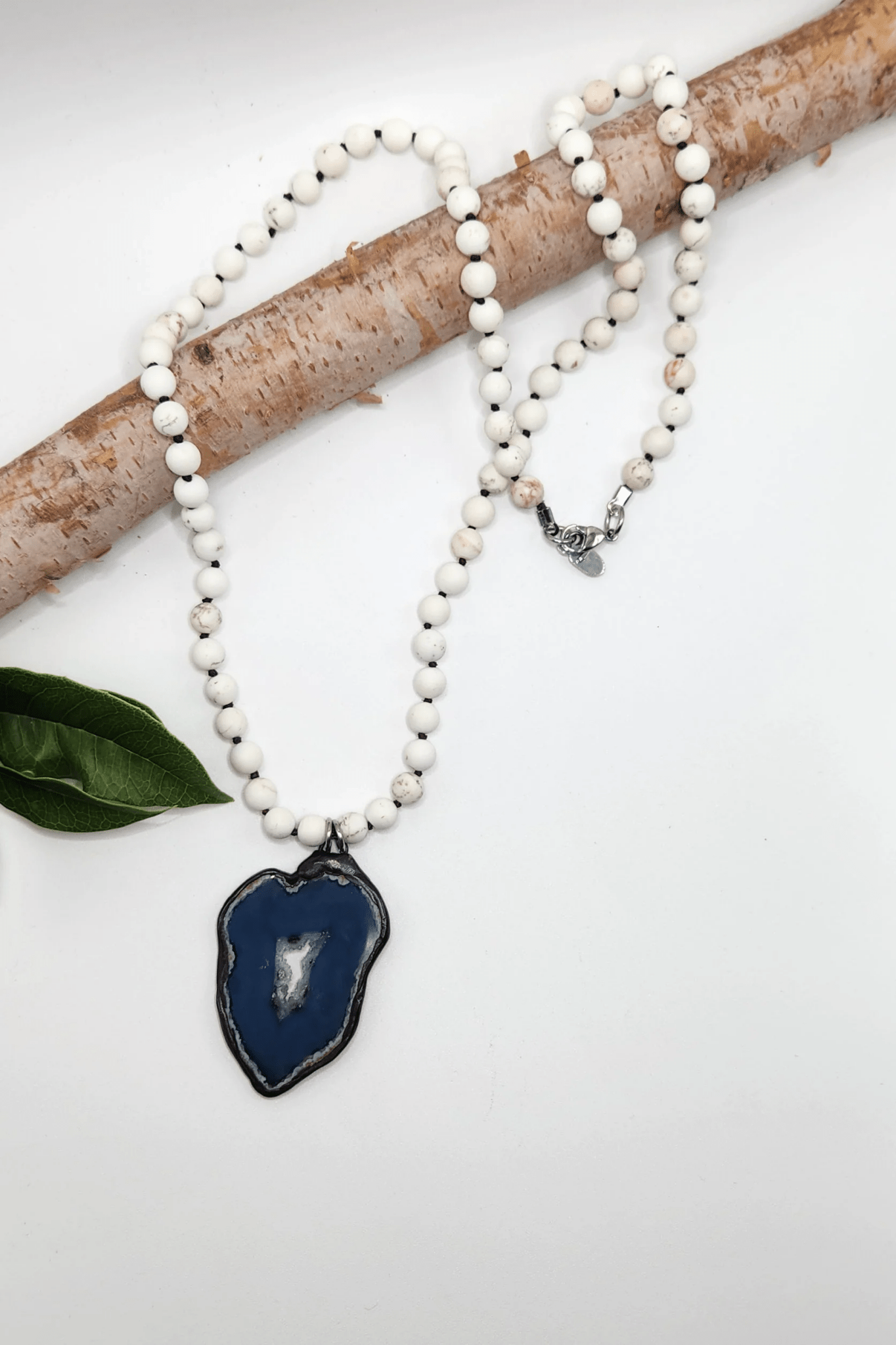 White Beaded Blue Stone Drop Necklace - ivyandlavyboutique Spirit Lala