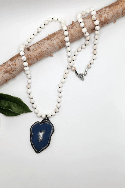 White Beaded Blue Stone Drop Necklace - ivyandlavyboutique Spirit Lala
