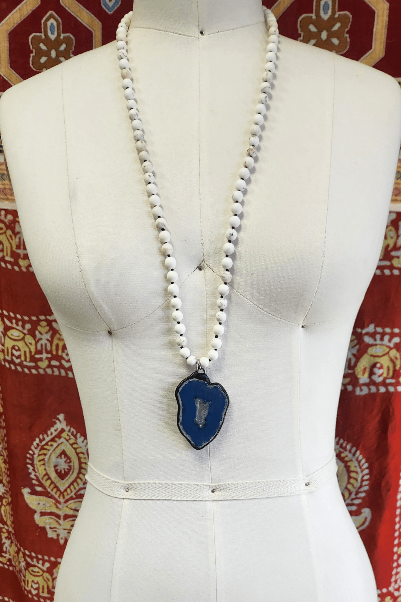 White Beaded Blue Stone Drop Necklace - ivyandlavyboutique Spirit Lala