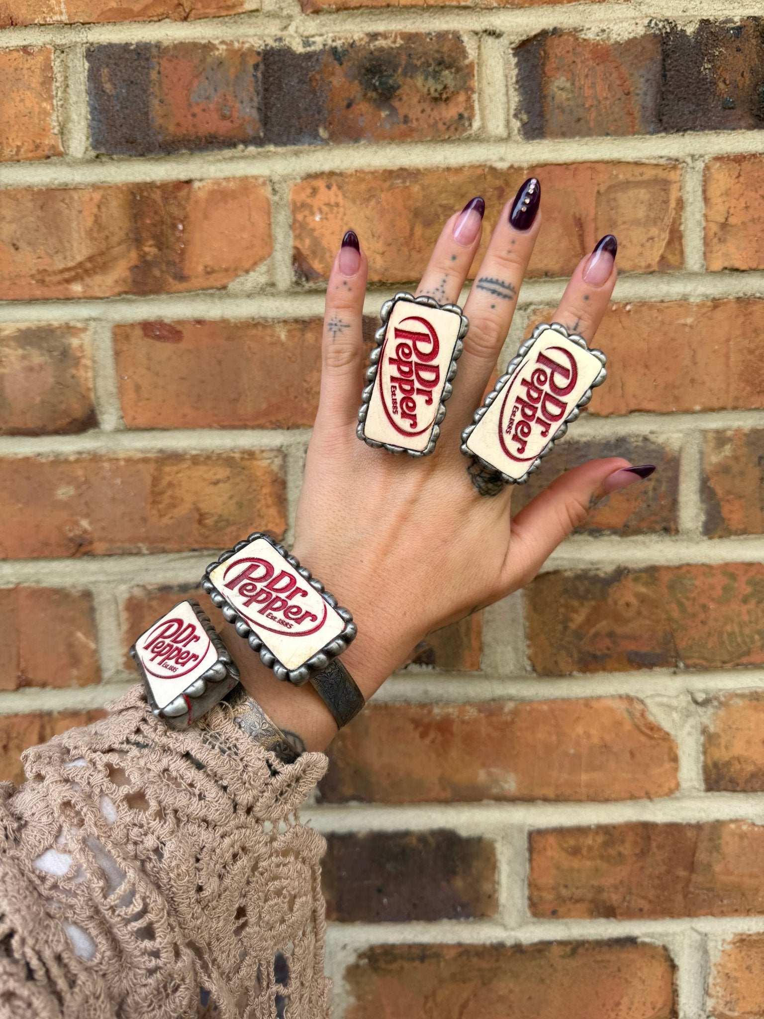 White Dr Pepper Domino Cuff Bracelet or Ring - ivyandlavyboutique ivyandlavyboutique