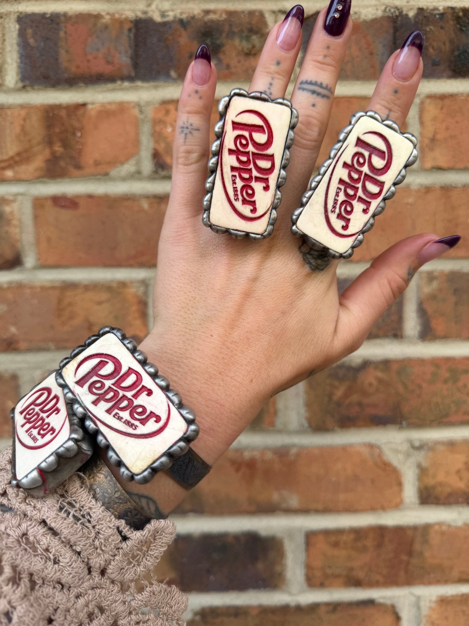 White Dr Pepper Domino Cuff Bracelet or Ring - ivyandlavyboutique ivyandlavyboutique