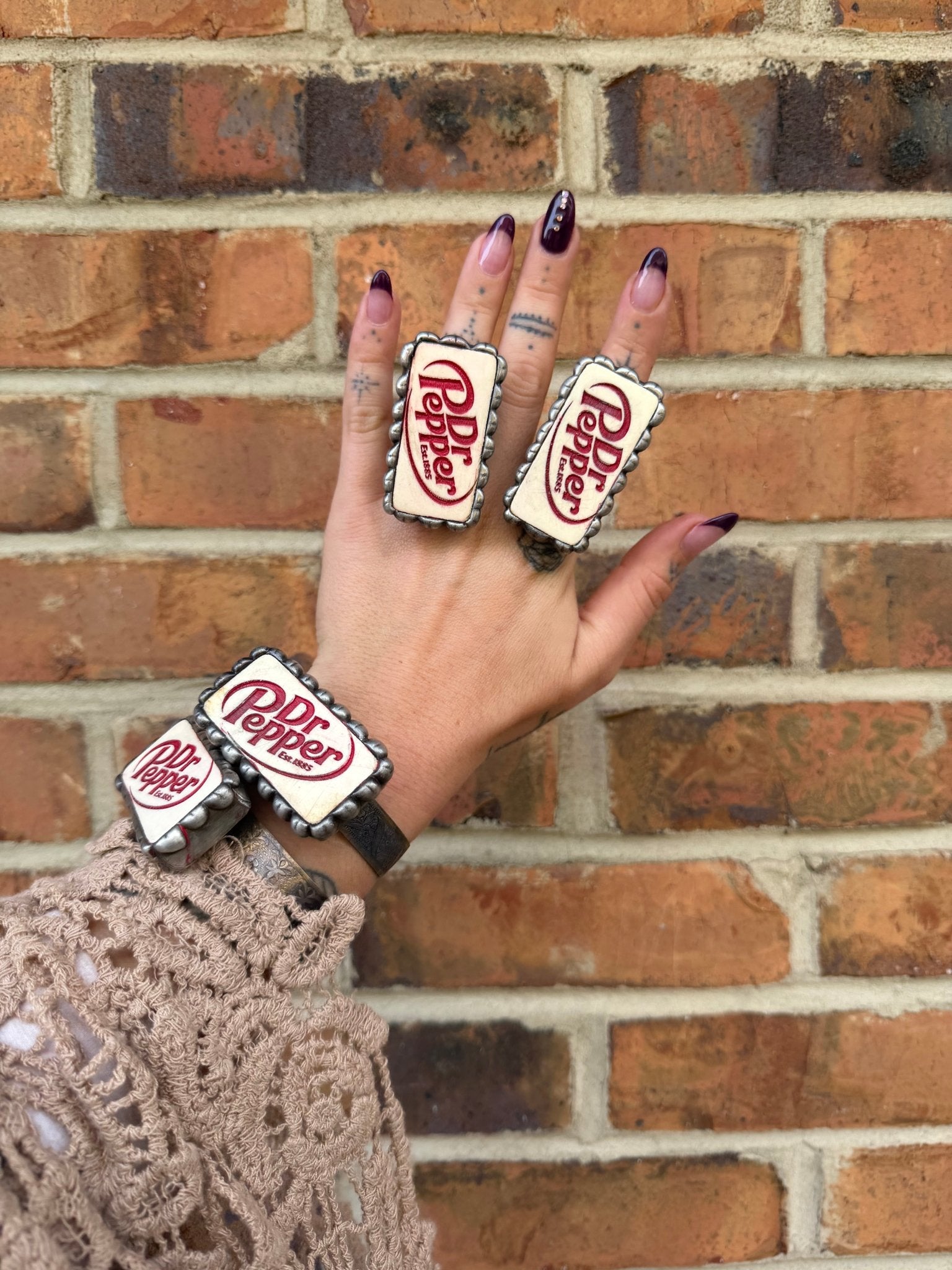 White Dr Pepper Domino Cuff Bracelet or Ring - ivyandlavyboutique ivyandlavyboutique
