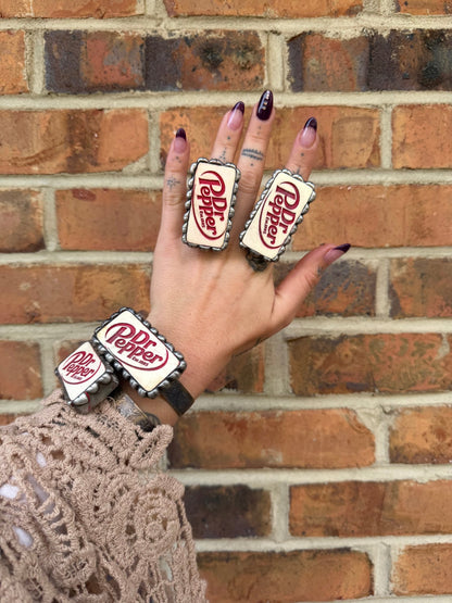 White Dr Pepper Domino Cuff Bracelet or Ring - ivyandlavyboutique ivyandlavyboutique