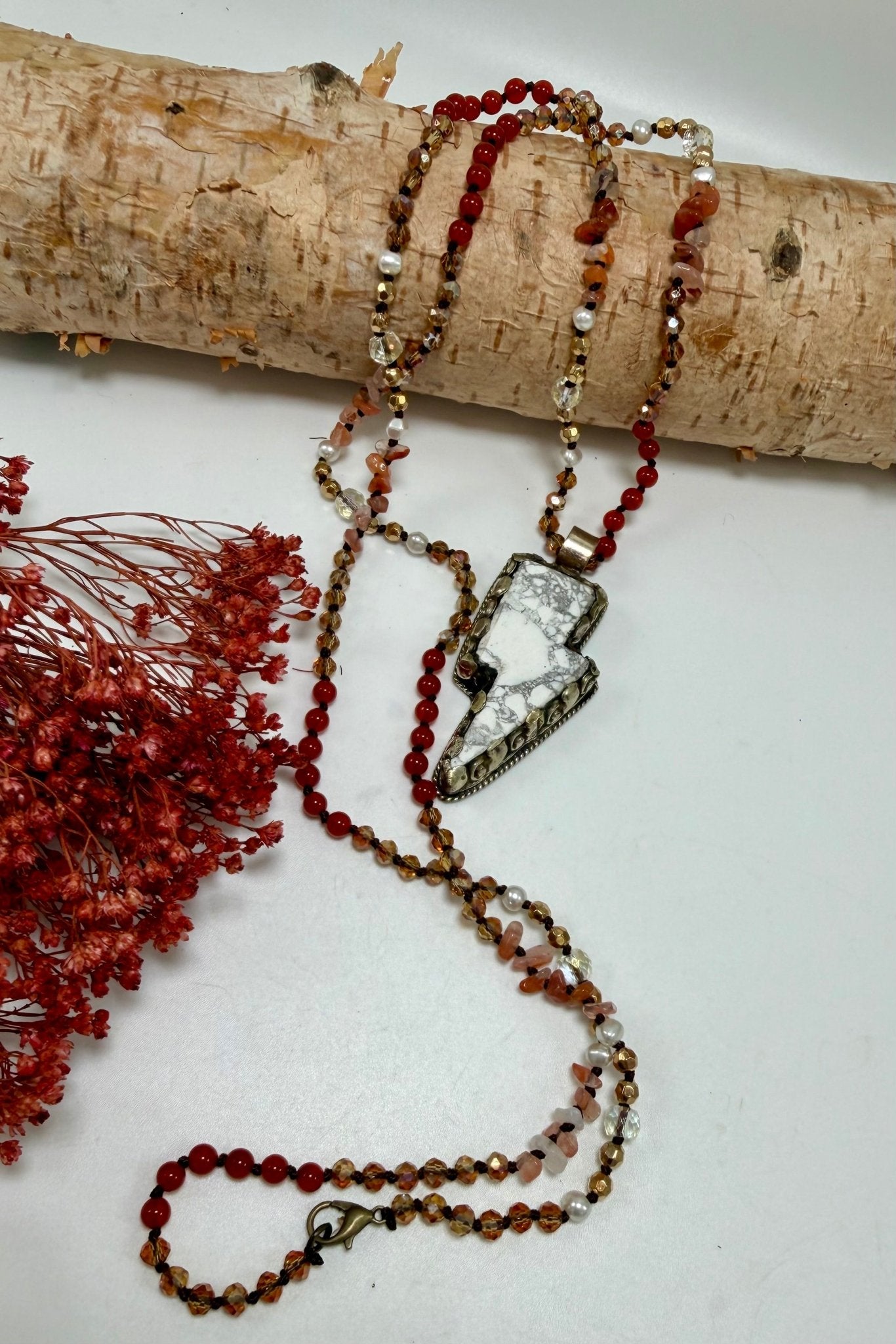 White Lightning Bolt Long Drop Necklace - ivyandlavyboutique ivyandlavyboutique