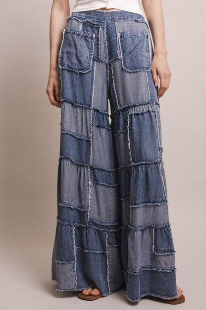 Wide Leg Chambray Tiered Pant - ivyandlavyboutique Blue Velvet