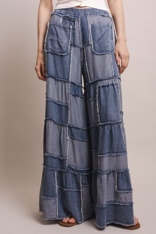 Wide Leg Chambray Tiered Pant - ivyandlavyboutique Blue Velvet