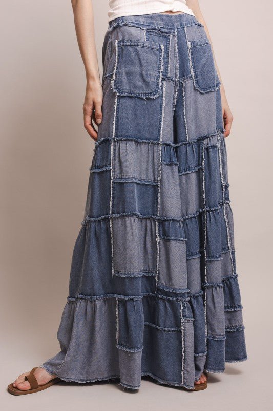 Wide Leg Chambray Tiered Pant - ivyandlavyboutique Blue Velvet