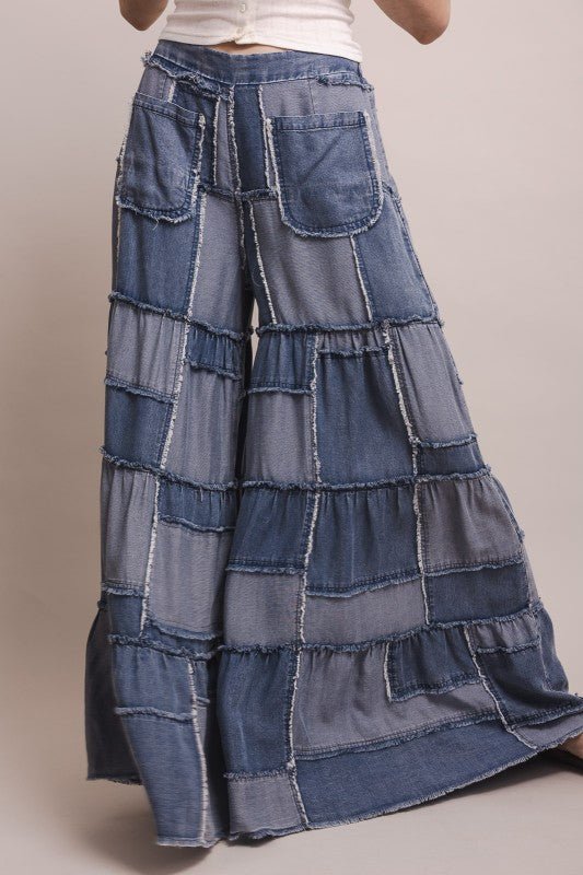 Wide Leg Chambray Tiered Pant - ivyandlavyboutique Blue Velvet