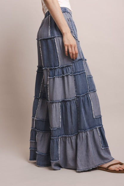 Wide Leg Chambray Tiered Pant - ivyandlavyboutique Blue Velvet