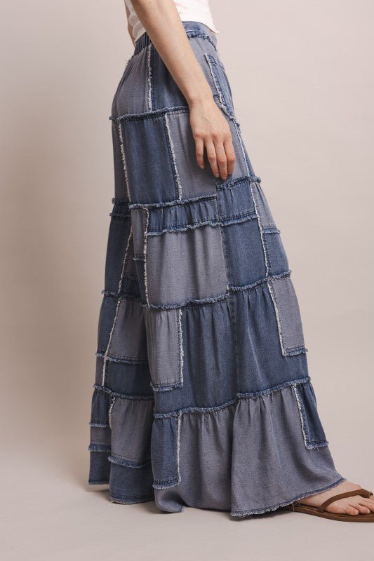 Wide Leg Chambray Tiered Pant - ivyandlavyboutique Blue Velvet