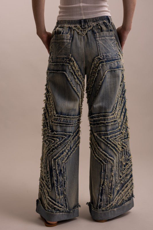 Wide Leg Denim Star Pants - Boho Wanderlust Boutique Blue Velvet