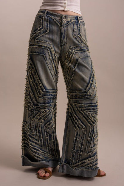 Wide Leg Denim Star Pants - Boho Wanderlust Boutique Blue Velvet
