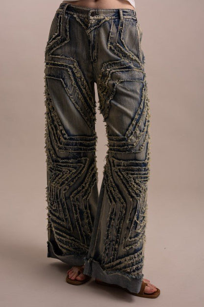 Wide Leg Denim Star Pants - Boho Wanderlust Boutique Blue Velvet