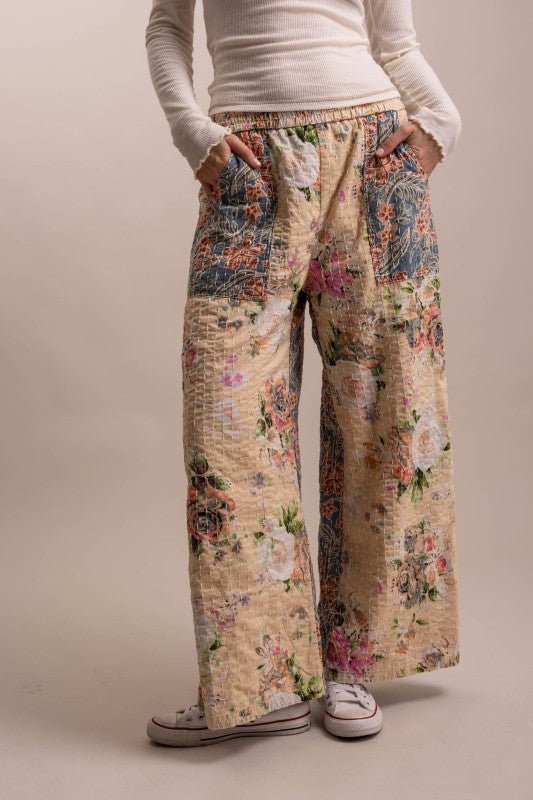 Wide Leg Patchwork Floral Pants - Boho Wanderlust Boutique Blue Velvet