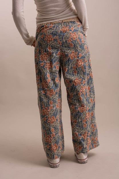 Wide Leg Patchwork Floral Pants - Boho Wanderlust Boutique Blue Velvet