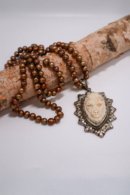 Wild & Loud Long Pearl Lion Necklace - ivyandlavyboutique ivyandlavyboutique