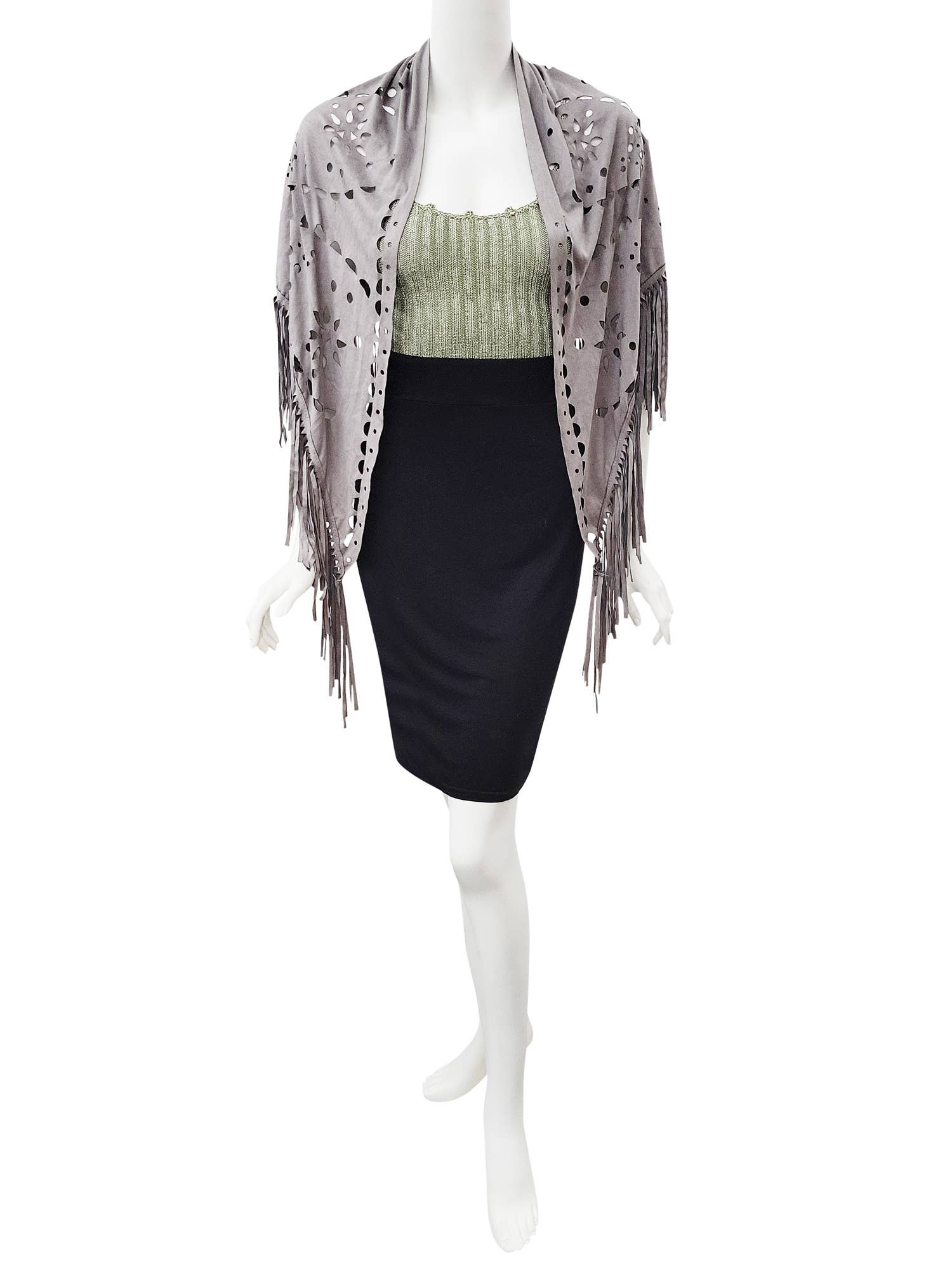 Willa Faux Suede Western Style Triangle Scarf in Ash - ivyandlavyboutique Raj Trading & Imports (USA) Inc.