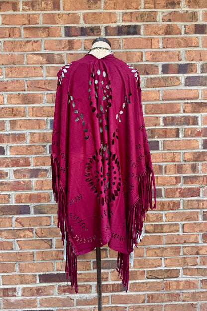 Willa Faux Suede Western Style Triangle Scarf in Burgundy - ivyandlavyboutique Raj Trading & Imports (USA) Inc.