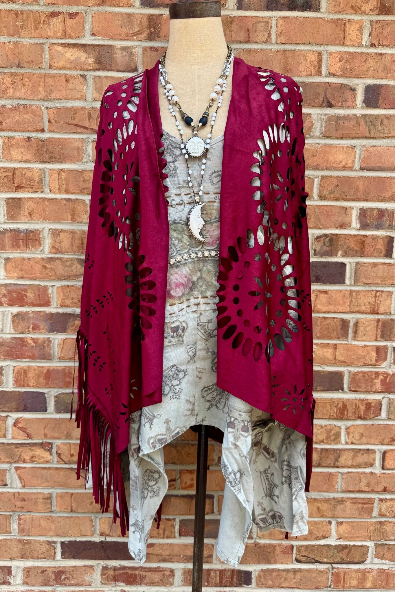 Willa Faux Suede Western Style Triangle Scarf in Burgundy - ivyandlavyboutique Raj Trading & Imports (USA) Inc.