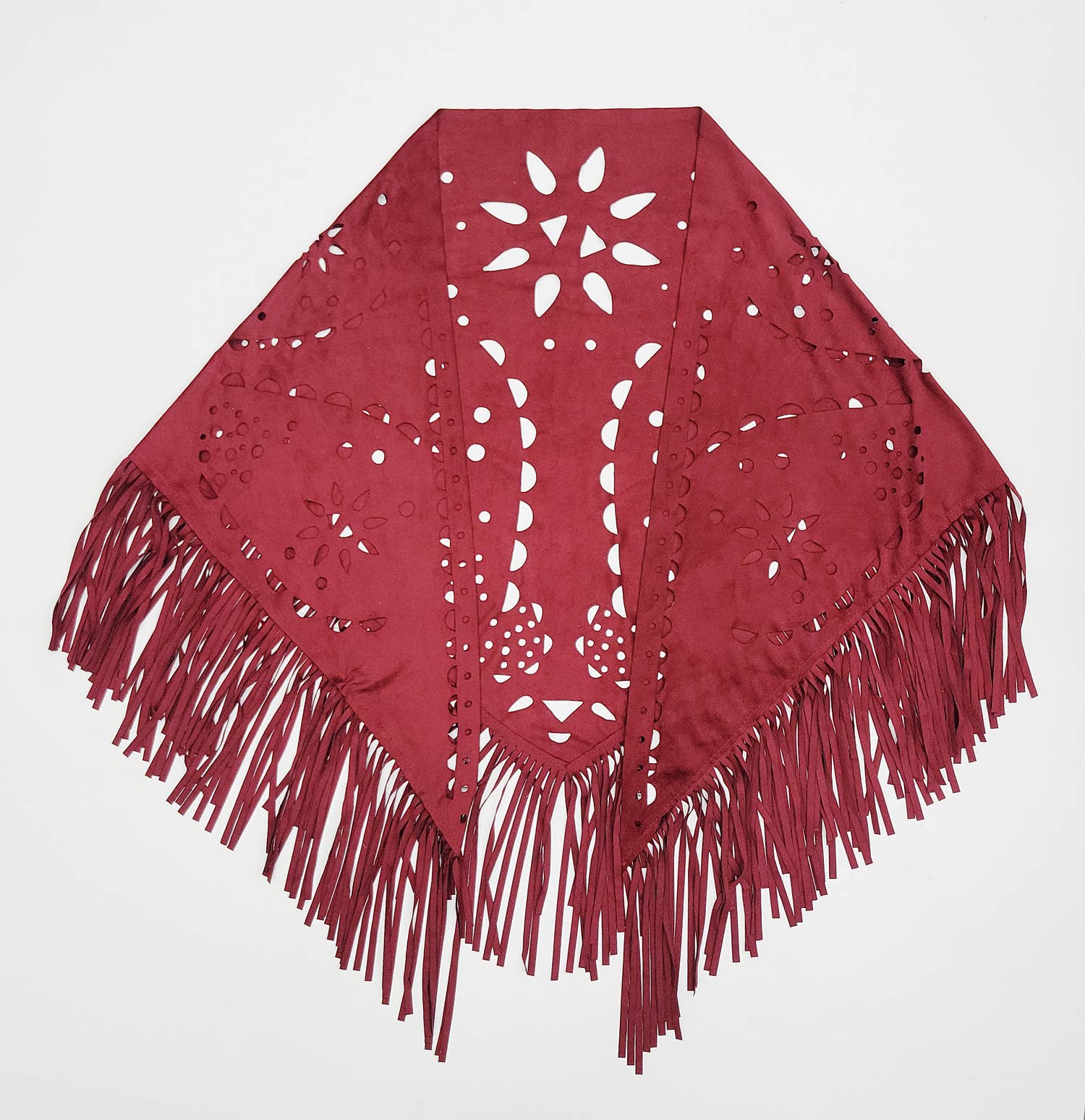 Willa Faux Suede Western Style Triangle Scarf in Burgundy - ivyandlavyboutique Raj Trading & Imports (USA) Inc.
