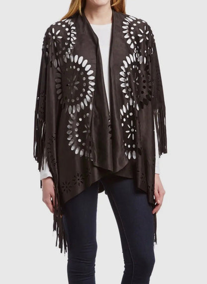 Willa Faux Suede Western Style Triangle Scarf in Burgundy - ivyandlavyboutique Raj Trading & Imports (USA) Inc.