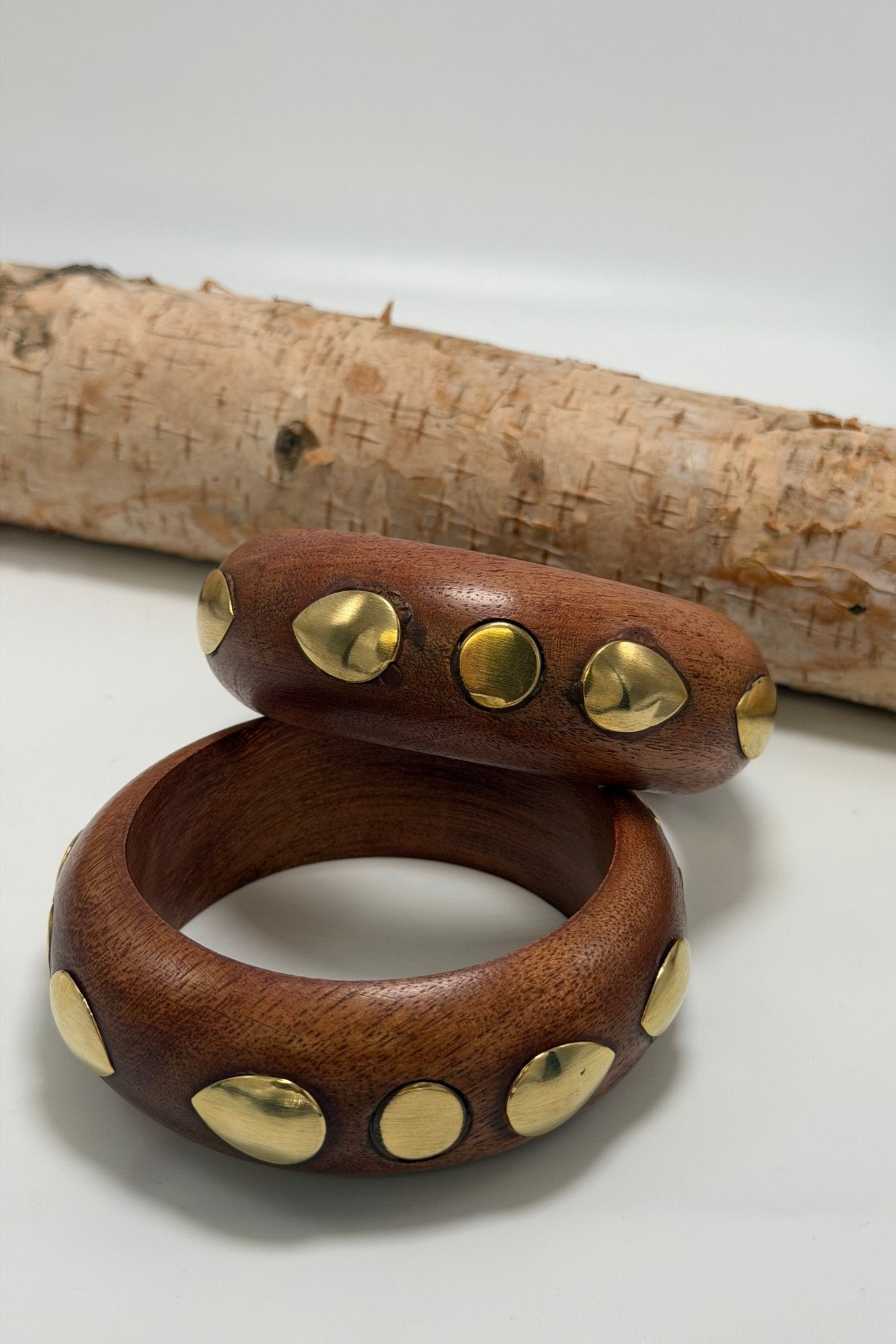 Wooden with gold studs bangle bracelet - ivyandlavyboutique ivyandlavyboutique