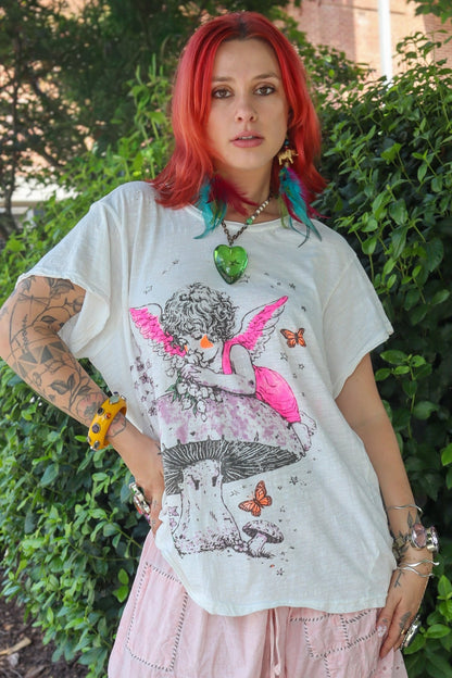 Worn & Weathered Tee - Fairy & Mushroom - ivyandlavyboutique Jaded Gypsy