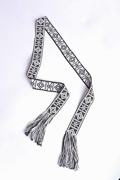 Woven Aztec Waist Tie Belt w/ Frayed Trim - ivyandlavyboutique Leto Accessories