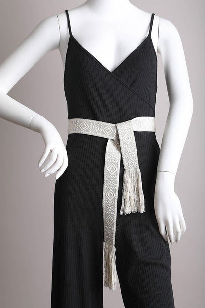 Woven Aztec Waist Tie Belt w/ Frayed Trim - ivyandlavyboutique Leto Accessories