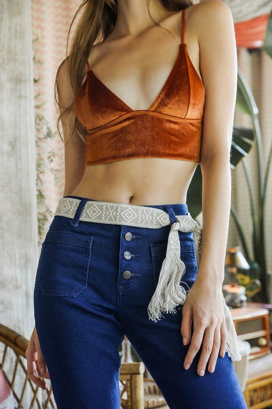Woven Aztec Waist Tie Belt w/ Frayed Trim - ivyandlavyboutique Leto Accessories