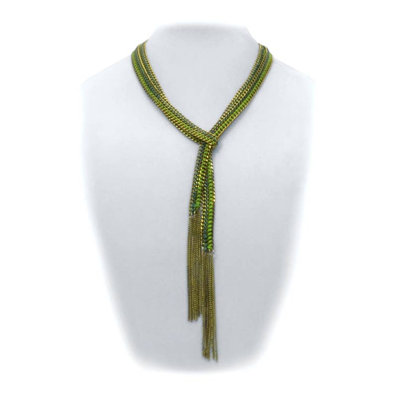 Woven Brass Chain Lariat Necklace in Olive Lime - ivyandlavyboutique Erik & Mike
