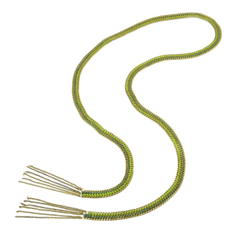 Woven Brass Chain Lariat Necklace in Olive Lime - ivyandlavyboutique Erik & Mike