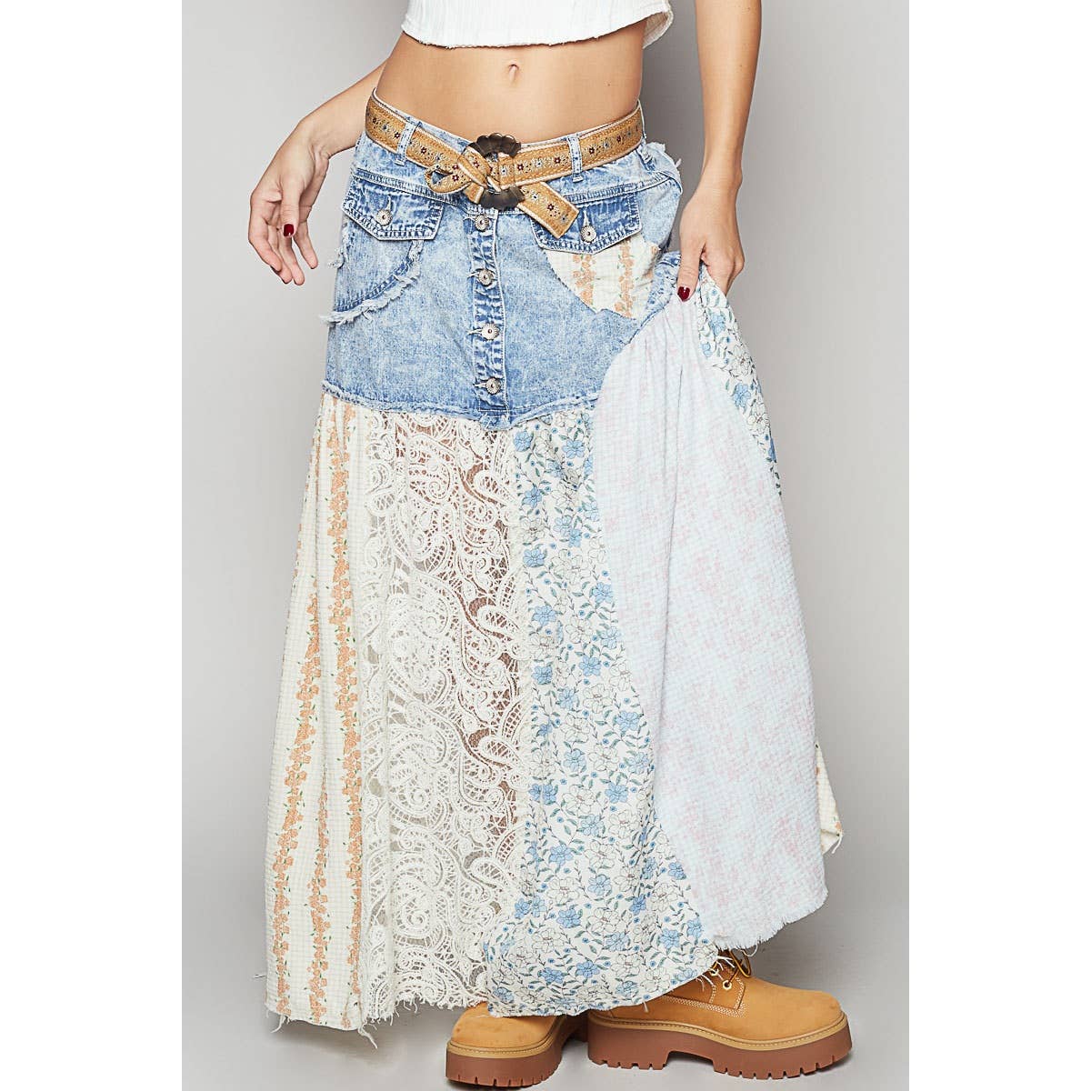 Woven floral print mixed skirt - ivyandlavyboutique Pol Clothing