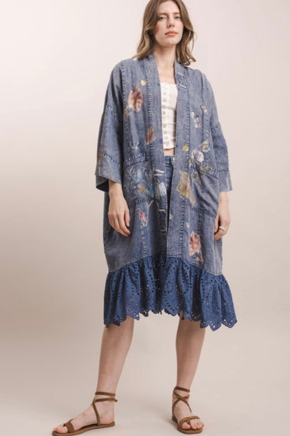 XO Butterfly Ruffle Cardigan - ivyandlavyboutique Blue Velvet