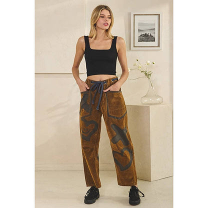XO VINTAGE TIE WAIST VELVET SUEDE PANTS in Brown - ivyandlavyboutique Oli&Hali