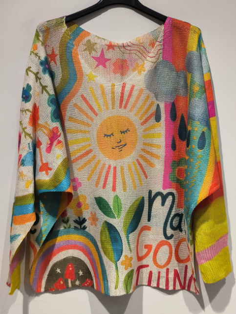 Yellow Sunshine V-Neck Knit Printed Sweater - ivyandlavyboutique LOOWIE