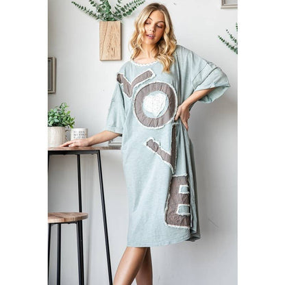 Your Love Embroidered T-Shirt Dress in Blues - ivyandlavyboutique Oli&Hali