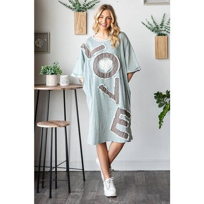 Your Love Embroidered T-Shirt Dress in Blues - ivyandlavyboutique Oli&Hali