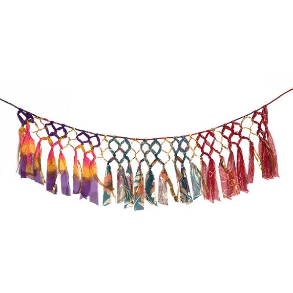 Macrame Upcycled Sari Hanging Garland Decoration
